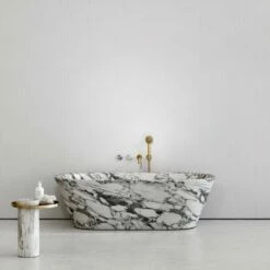 Porto Wall Mounted Bath Filler (Brushed Gold & Arabescato Marble) -LUSSOSTONE Shop porto wall mounted bath filler brushed gold arabescato marble p4943 26711 image