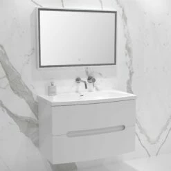 Puro Vanity Unit With Stone Basin (Gloss White 900mm) -LUSSOSTONE Shop puro vanity unit with stone basin gloss white 900mm p2333 12723 zoom