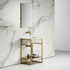 Signature Vanity Unit With Stone Basin (Brushed Gold Frame 600mm) -LUSSOSTONE Shop signature vanity unit with stone basin brushed gold frame 600mm p2552 14630 image