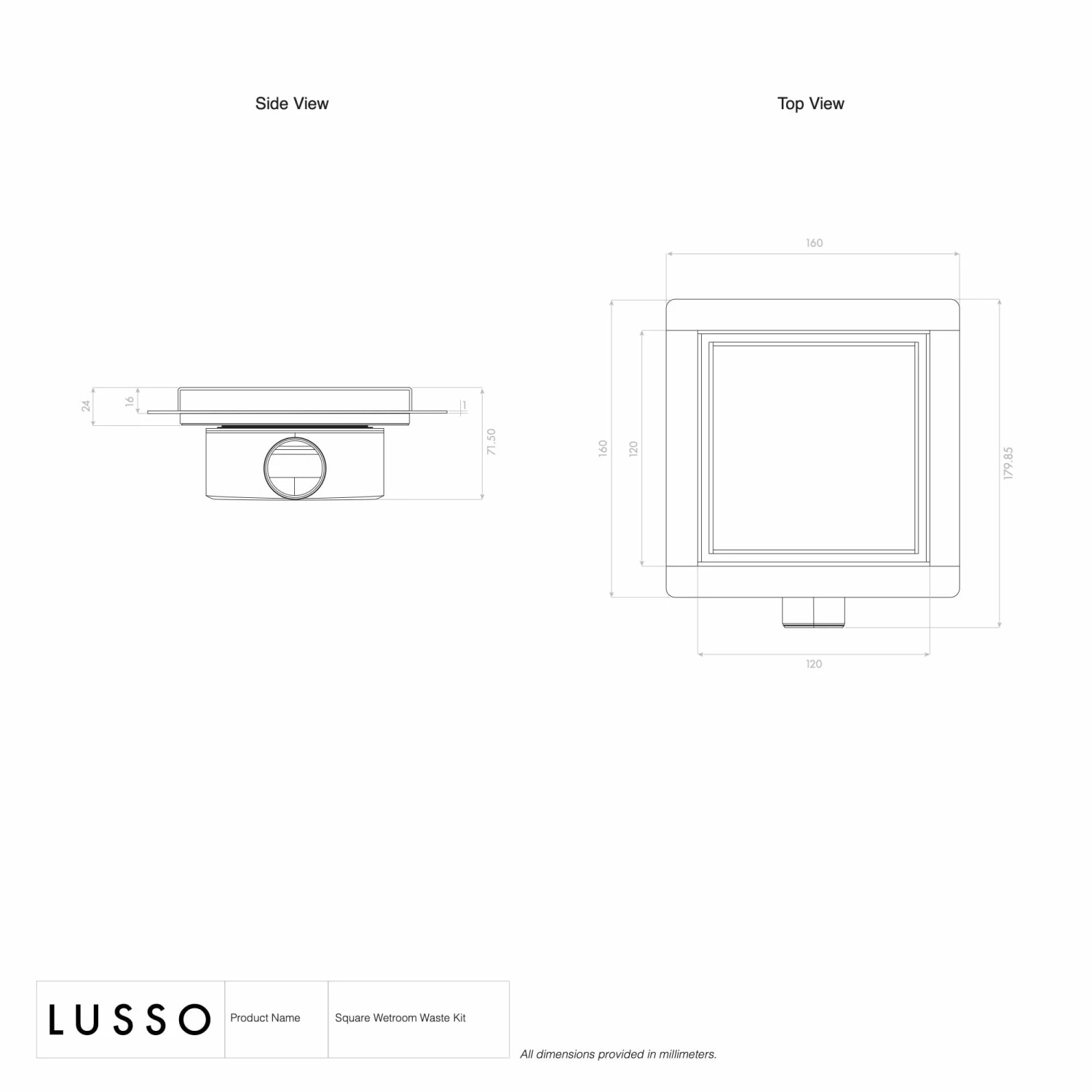 Square Brushed Gold Tileable Wet Room Waste Kit 4 Square Brushed Gold Tileable Wet Room Waste Kit - Image 3