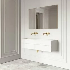 Thinn Double Vanity Unit With Stone Basin (Matte White 1200mm) -LUSSOSTONE Shop thinn double vanity unit with stone basin matte white 1200mm p2015 26044 zoom
