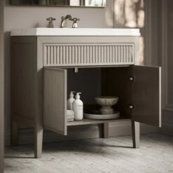 Tiffany Velvet Beige Wood Grain Vanity Unit 800mm -LUSSOSTONE Shop tiffany velvet beige wood grain vanity unit 800mm p6607 43829 zoom