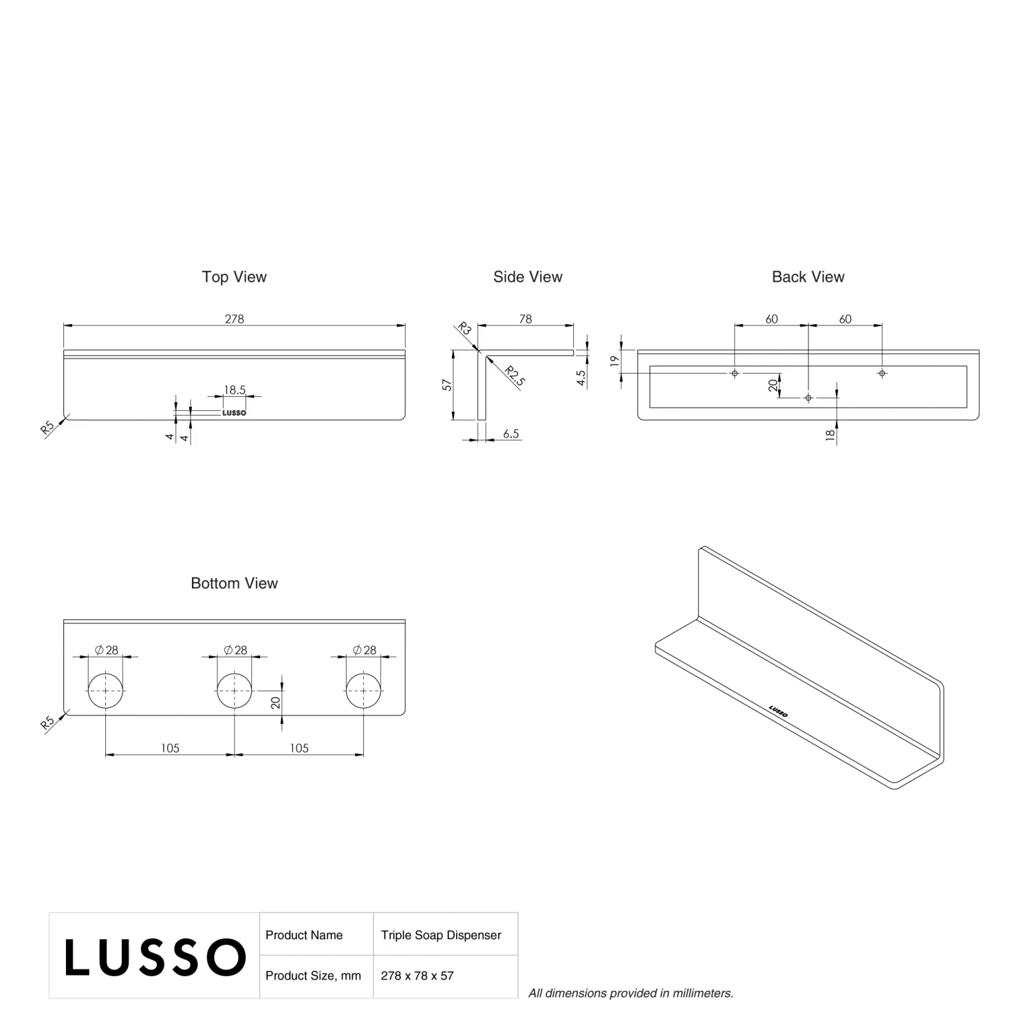 Triple Soap Dispenser Wall Bracket Matte White 5 Triple Soap Dispenser Wall Bracket Matte White - Image 3