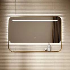 Vario Brushed Gold Mirror With Natural White LED Light And Demister 1200mm -LUSSOSTONE Shop vario brushed gold mirror with natural white led light and demister 1200mm p6475 40662 zoom