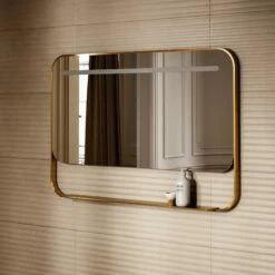 Vario Brushed Gold Mirror With Natural White LED Light And Demister 1200mm -LUSSOSTONE Shop vario brushed gold mirror with natural white led light and demister 1200mm p6475 40663 zoom