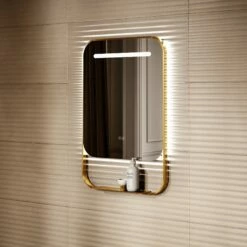 Vario Brushed Gold Mirror With Natural White LED Light And Demister 600mm