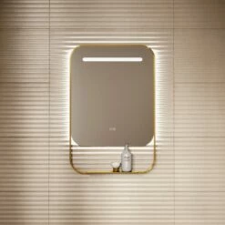 Vario Brushed Gold Mirror With Natural White LED Light And Demister 600mm -LUSSOSTONE Shop vario brushed gold mirror with natural white led light and demister 600mm p6473 40658 zoom