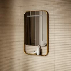 Vario Brushed Gold Mirror With Natural White LED Light And Demister 600mm -LUSSOSTONE Shop vario brushed gold mirror with natural white led light and demister 600mm p6473 40659 zoom