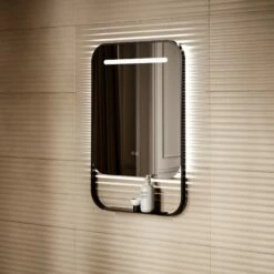 Vario Matte Black Mirror With Natural White LED Light And Demister 600mm