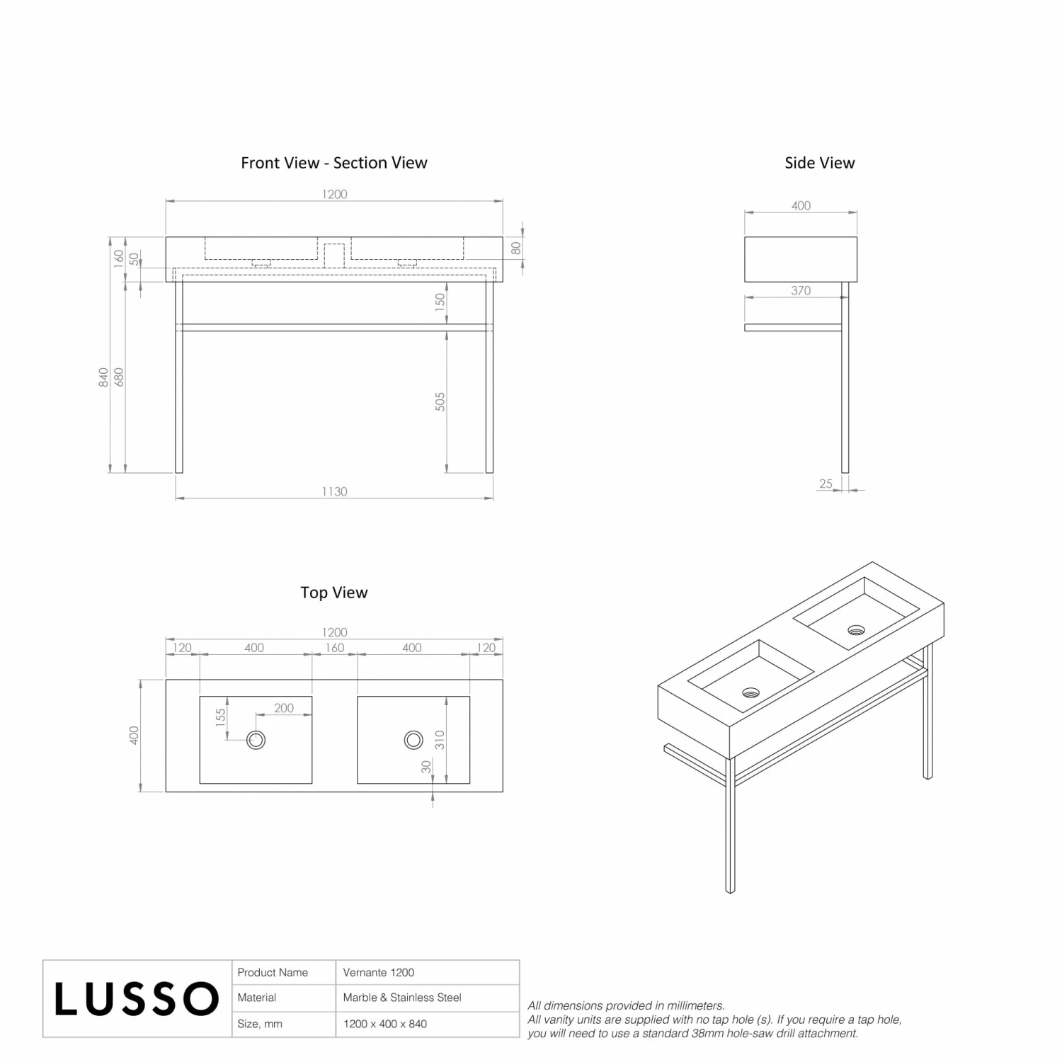 Vernante Vanity Unit With Panda Marble Basin 1200mm 9 Vernante Vanity Unit With Panda Marble Basin 1200mm - Image 7