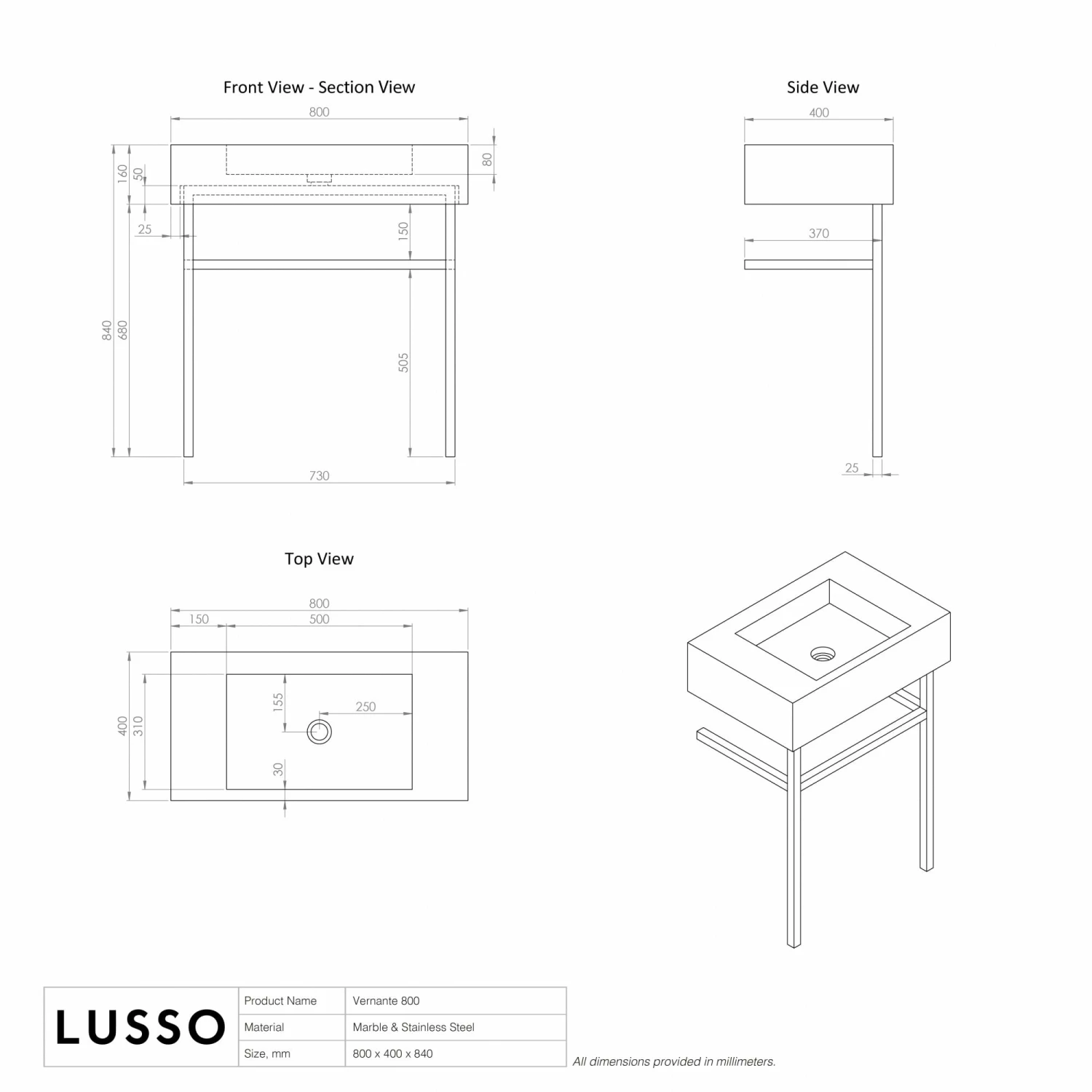 Vernante Vanity Unit With Panda Marble Basin 800mm 9 Vernante Vanity Unit With Panda Marble Basin 800mm - Image 7