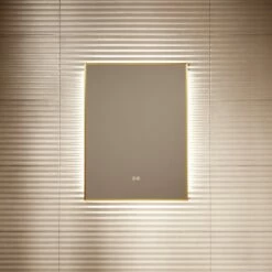 Vision Brushed Gold Mirror With Natural White LED Light And Demister 600mm -LUSSOSTONE Shop vision brushed gold mirror with natural white led light and demister 600mm p6487 40654 zoom