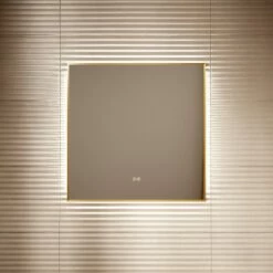 Vision Brushed Gold Mirror With Natural White LED Light And Demister 800mm -LUSSOSTONE Shop vision brushed gold mirror with natural white led light and demister 800mm p6489 40639 zoom
