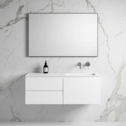 Vola Vanity Unit With Stone Basin (Matte White 1200mm)