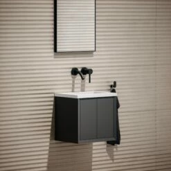 Volini Mini Cloakroom Vanity Unit With Stone Basin (Matte Anthracite 400mm) -LUSSOSTONE Shop volini mini cloakroom vanity unit with stone basin matte anthracite 400mm p4584 40066 zoom