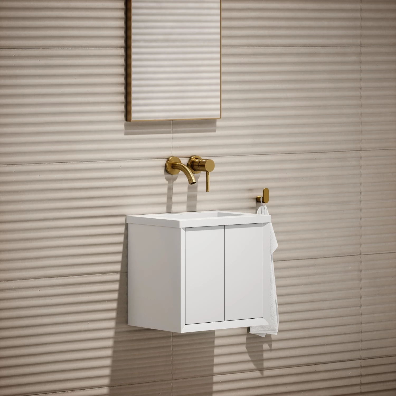 Volini Mini Cloakroom Vanity Unit With Stone Basin (Matte White 400mm) 5 Volini Mini Cloakroom Vanity Unit With Stone Basin (Matte White 400mm) - Image 3