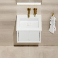 Volini Mini Cloakroom Vanity Unit With Stone Basin (Matte White 400mm) 11 Volini Mini Cloakroom Vanity Unit With Stone Basin (Matte White 400mm) -LUSSOSTONE Shop volini mini cloakroom vanity unit with stone basin matte white 400mm p4587 40386 zoom