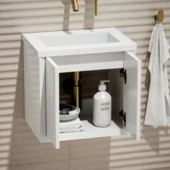 Volini Mini Cloakroom Vanity Unit With Stone Basin (Matte White 400mm) 12 Volini Mini Cloakroom Vanity Unit With Stone Basin (Matte White 400mm) -LUSSOSTONE Shop volini mini cloakroom vanity unit with stone basin matte white 400mm p4587 40387 zoom