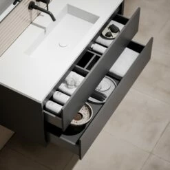 Volini Vanity Unit With Stone Basin (Matte Anthracite 1200mm) -LUSSOSTONE Shop volini vanity unit with stone basin matte anthracite 1200mm p1890 39800 zoom