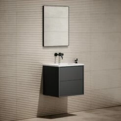 Volini Vanity Unit With Stone Basin (Matte Anthracite 600mm) -LUSSOSTONE Shop volini vanity unit with stone basin matte anthracite 600mm p1833 40046 zoom
