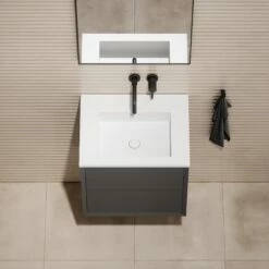 Volini Vanity Unit With Stone Basin (Matte Anthracite 600mm) -LUSSOSTONE Shop volini vanity unit with stone basin matte anthracite 600mm p1833 40047 zoom