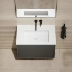 Volini Vanity Unit With Stone Basin (Matte Anthracite 800mm) -LUSSOSTONE Shop volini vanity unit with stone basin matte anthracite 800mm p1885 40020 zoom