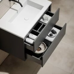 Volini Vanity Unit With Stone Basin (Matte Anthracite 800mm) -LUSSOSTONE Shop volini vanity unit with stone basin matte anthracite 800mm p1885 40021 zoom