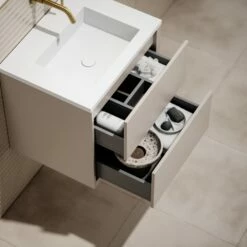 Volini Vanity Unit With Stone Basin (Matte Cappuccino 600mm) -LUSSOSTONE Shop volini vanity unit with stone basin matte cappuccino 600mm p1834 40054 zoom