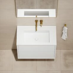 Volini Vanity Unit With Stone Basin (Matte White 800mm) -LUSSOSTONE Shop volini vanity unit with stone basin matte white 800mm p1882 40010 zoom