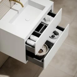 Volini Vanity Unit With Stone Basin (Matte White 800mm) -LUSSOSTONE Shop volini vanity unit with stone basin matte white 800mm p1882 40011 zoom