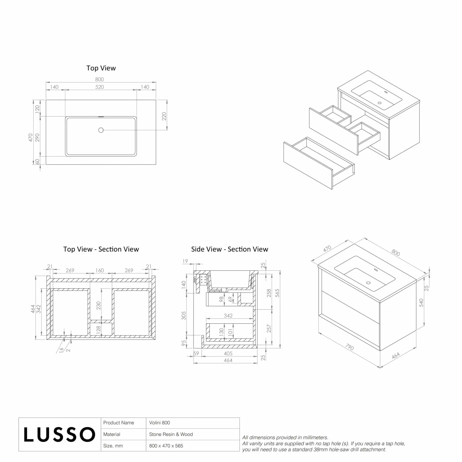 Volini Vanity Unit With Stone Basin (Polished Cappuccino 800mm) 8 Volini Vanity Unit With Stone Basin (Polished Cappuccino 800mm) - Image 6