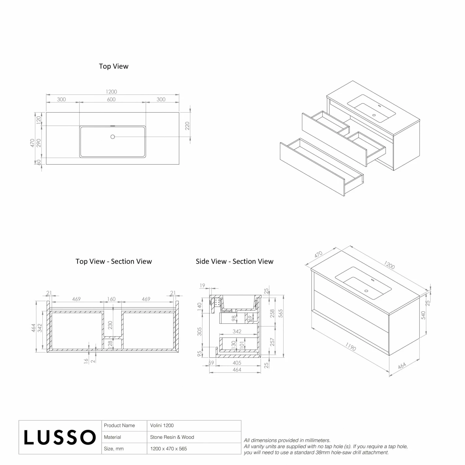 Volini Vanity Unit With Stone Basin (Polished White 1200mm) 8 Volini Vanity Unit With Stone Basin (Polished White 1200mm) - Image 6