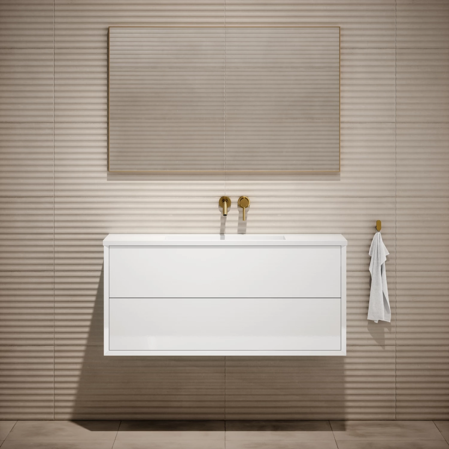 Volini Vanity Unit With Stone Basin (Polished White 1200mm) 4 Volini Vanity Unit With Stone Basin (Polished White 1200mm) - Image 2