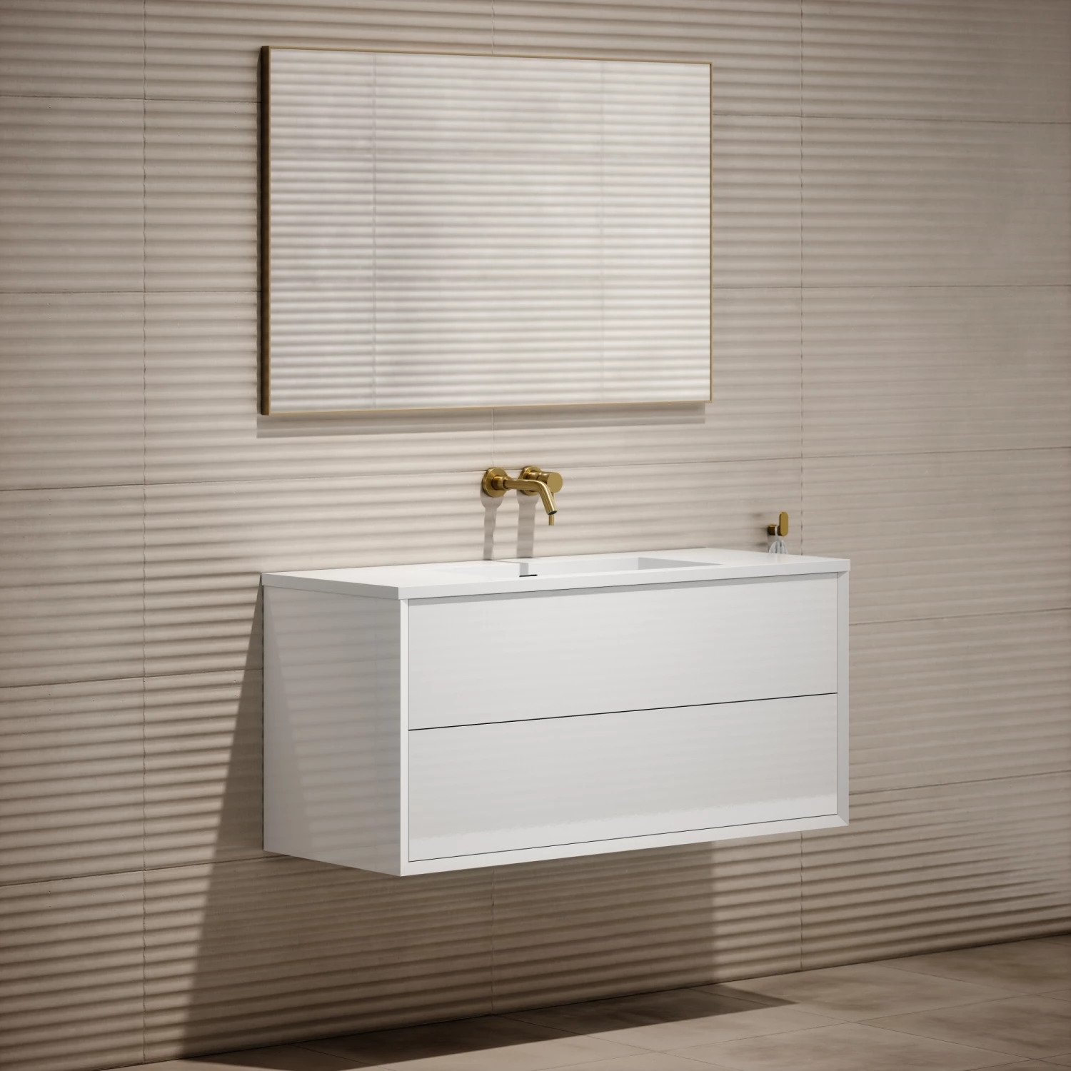 Volini Vanity Unit With Stone Basin (Polished White 1200mm) 5 Volini Vanity Unit With Stone Basin (Polished White 1200mm) - Image 3