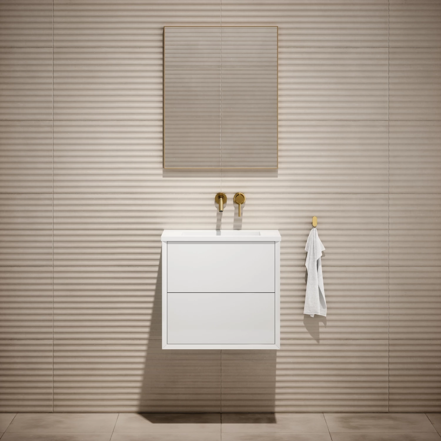 Volini Vanity Unit With Stone Basin (Polished White 600mm) 4 Volini Vanity Unit With Stone Basin (Polished White 600mm) - Image 2