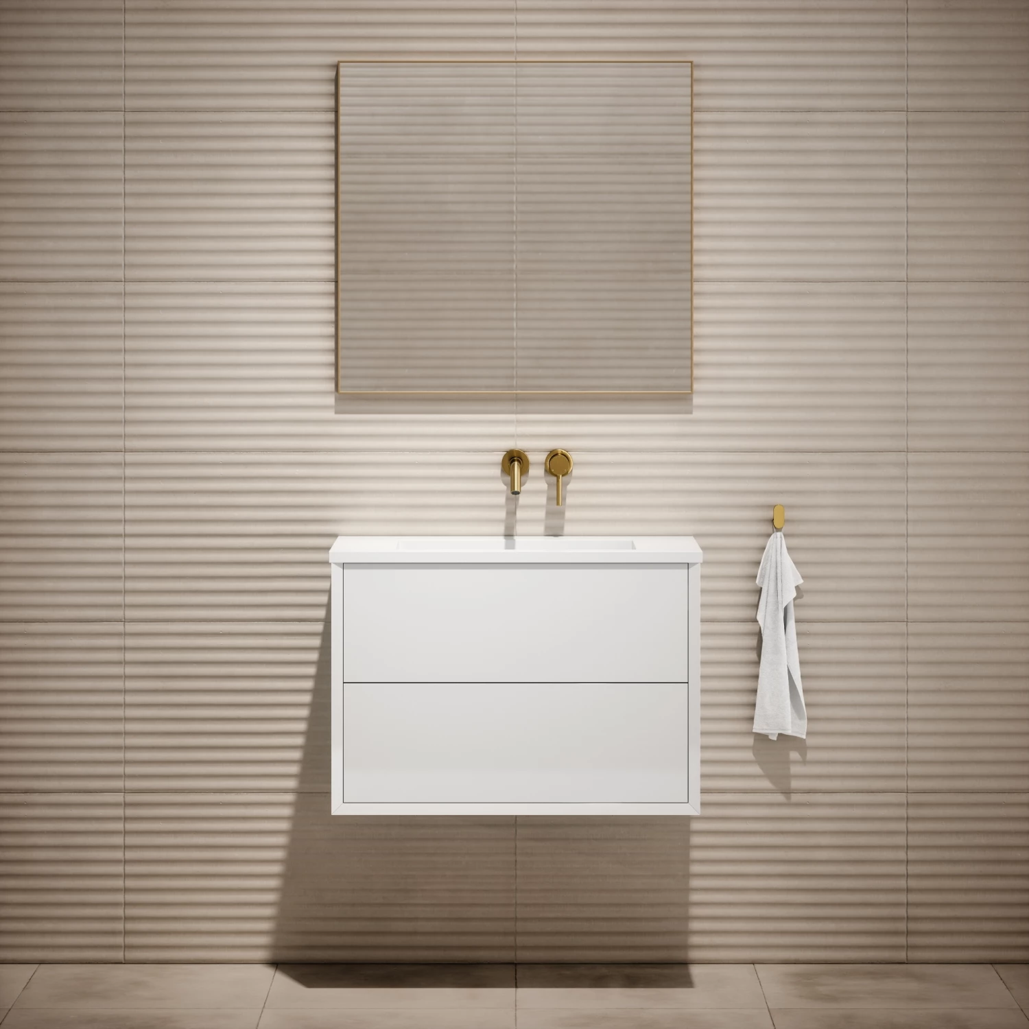 Volini Vanity Unit With Stone Basin (Polished White 800mm) 4 Volini Vanity Unit With Stone Basin (Polished White 800mm) - Image 2