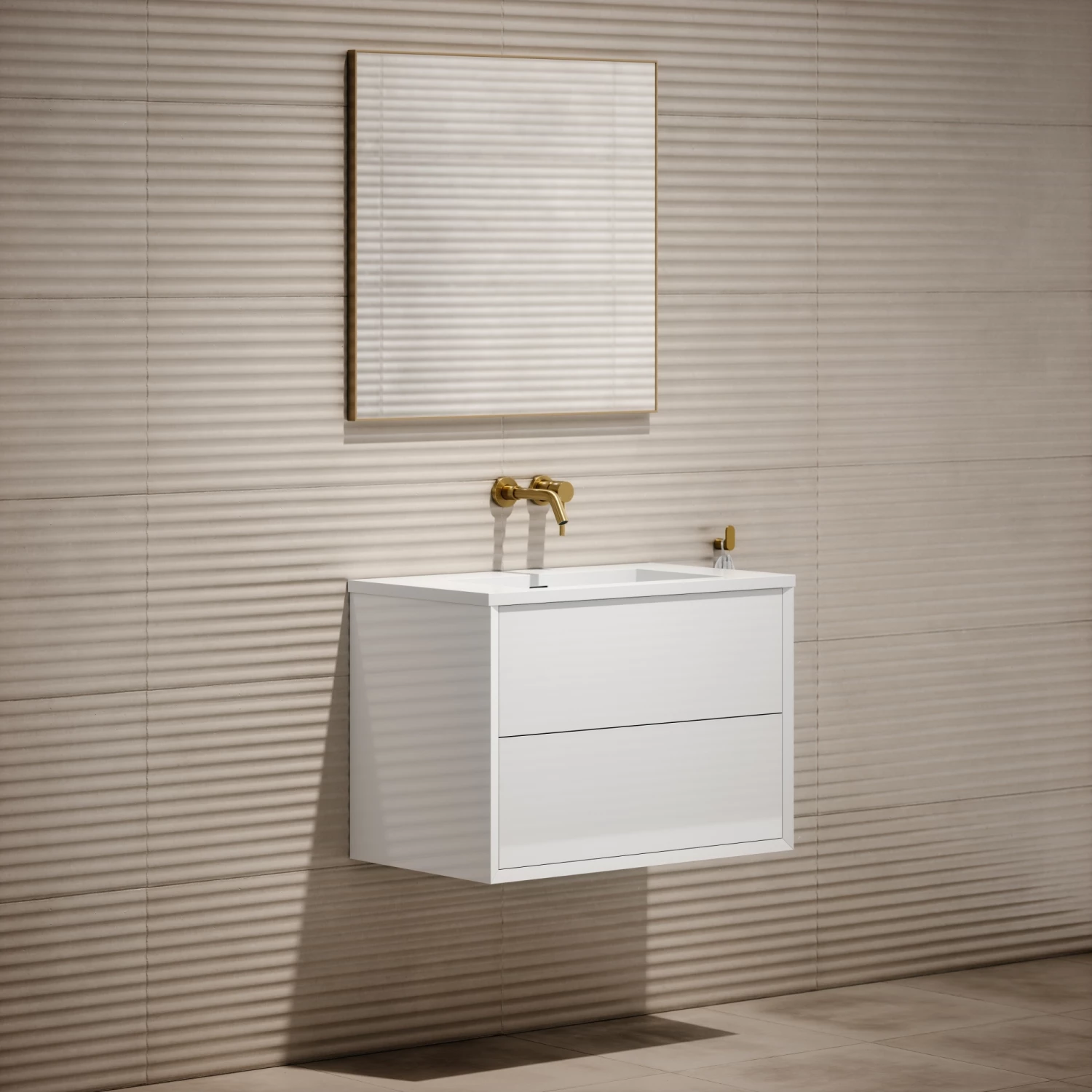 Volini Vanity Unit With Stone Basin (Polished White 800mm) 5 Volini Vanity Unit With Stone Basin (Polished White 800mm) - Image 3