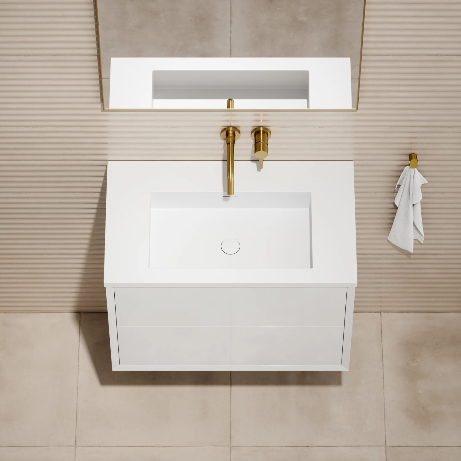 Volini Vanity Unit With Stone Basin (Polished White 800mm) 6 Volini Vanity Unit With Stone Basin (Polished White 800mm) - Image 4