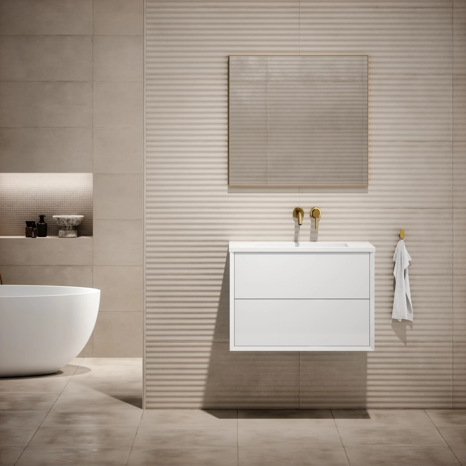 Volini Vanity Unit With Stone Basin (Polished White 800mm) 3 Volini Vanity Unit With Stone Basin (Polished White 800mm)