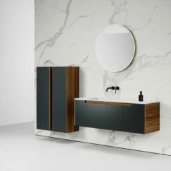 Zotto Vanity Unit With Stone Basin (American Walnut And Black Anthracite 1400mm) -LUSSOSTONE Shop zotto vanity unit with stone basin american walnut and black anthracite 1400mm p2309 25580 zoom