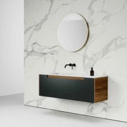 Zotto Vanity Unit With Stone Basin (American Walnut And Black Anthracite 1400mm) -LUSSOSTONE Shop zotto vanity unit with stone basin american walnut and black anthracite 1400mm p2309 25581 zoom